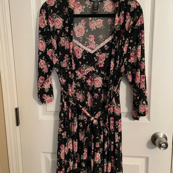 Floral Black and Pink Wrap Dress - Picture 1 of 5